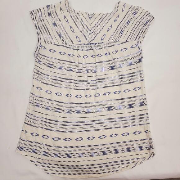 Lucky Brand Top S Embroidered Blue White Cap Sleeve Boho Gypsy Womens Size - Picture 3 of 6